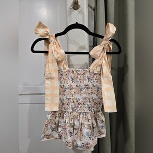 Floral Smocked Blouse with Peach Straps